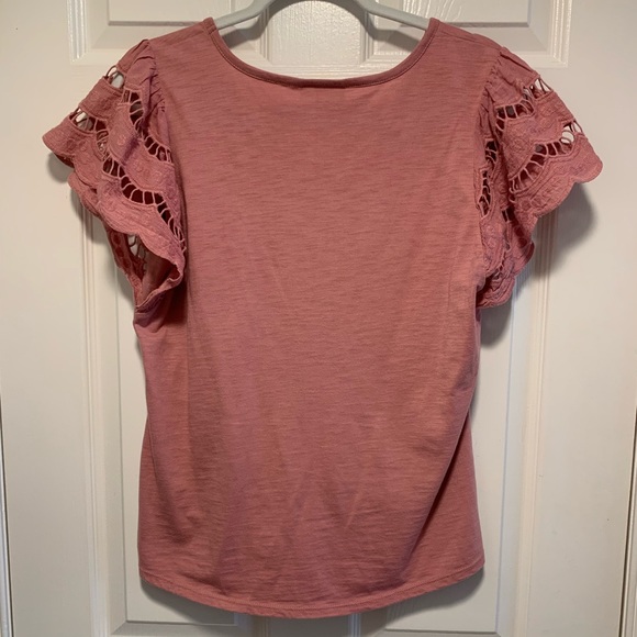 Style & Co Pink Tie- up Blouse with Lace Sleeves - Size M - Excellent condition! - Picture 2 of 5